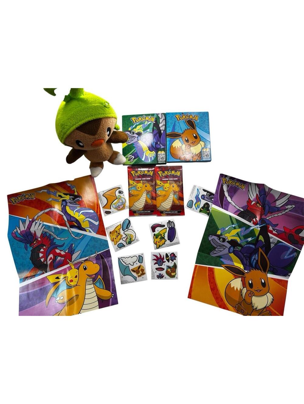 Pokémon Bundle: 2013 TOMY Chespin Plush + 2 Sealed 2025 McDonald's Happy Meal